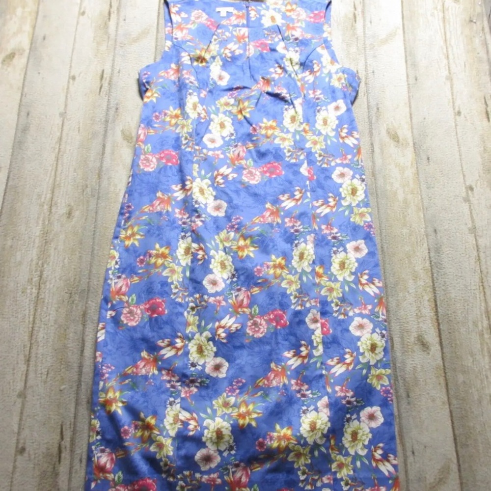 Talbots Dress Womens 12 Sleeveless Blue Floral Dress